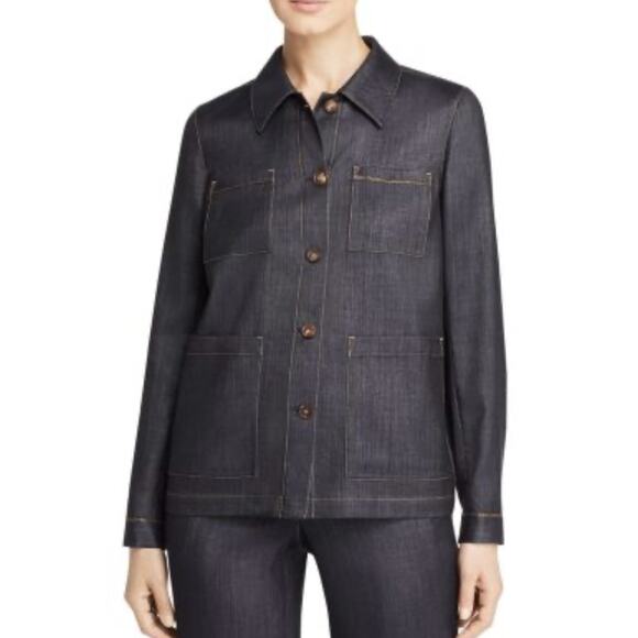 Lafayette 148 Esmeralda Dark Blue Denim Jacket Wool Lyocell Patch Pockets Small - Picture 1 of 9